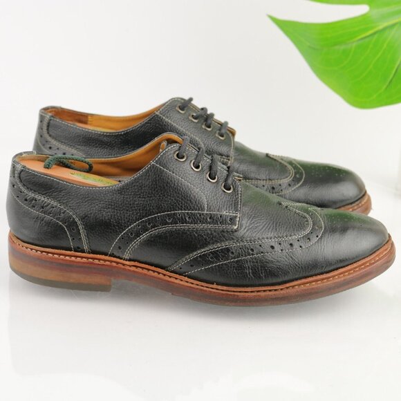 Stacy Adams Mens Oxford Size 9.5 D Black Leather Wingtip Brogue Derby Dress Shoe - Picture 5 of 12